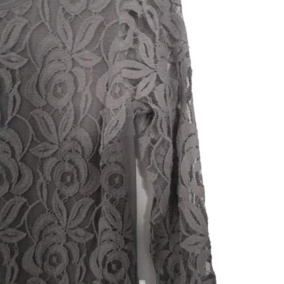 Chico's Gray Lucie Lace Front Sheer 3/4 Sleeve Knit Back Top Size 1/M/8 - Picture 10 of 16